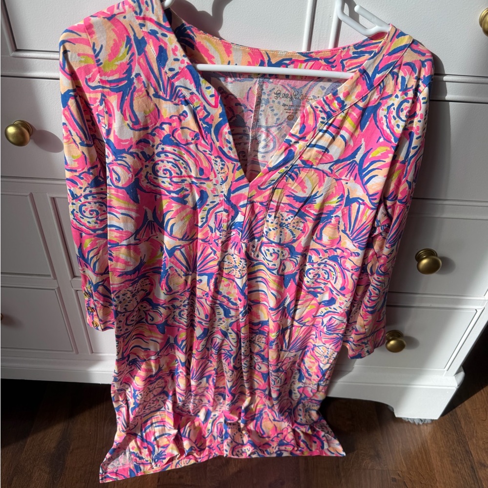 Lilly Pulitzer Pink and Blue V-Neck Dress